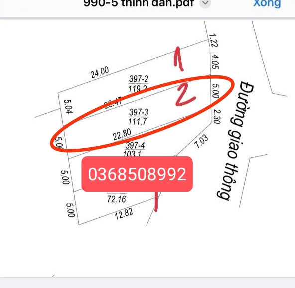 Bán đất 111,7m² ngang 5m giá 1.89 tỷ Phường Quyết Thắng