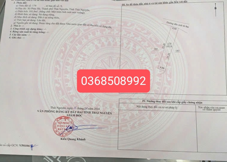 Bán đất 101m² ngang 4m giá 1.02 tỷ Phường Quyết Thắng