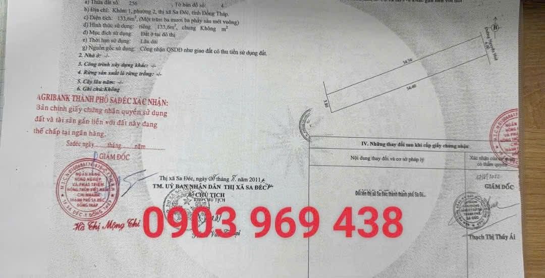 Bán đất 133,6m² full thổ cư ngang 4m giá 6.8 tỷ tại Phường Sa Đéc