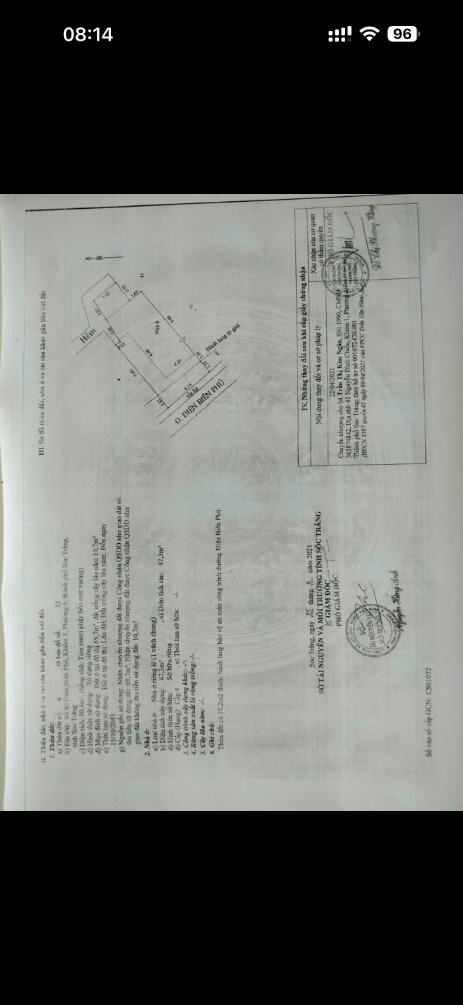 Bán nhà điện biên phủ 80.4m² ngang 6.15m giá 2.5 tỷ Phường Sóc Trăng