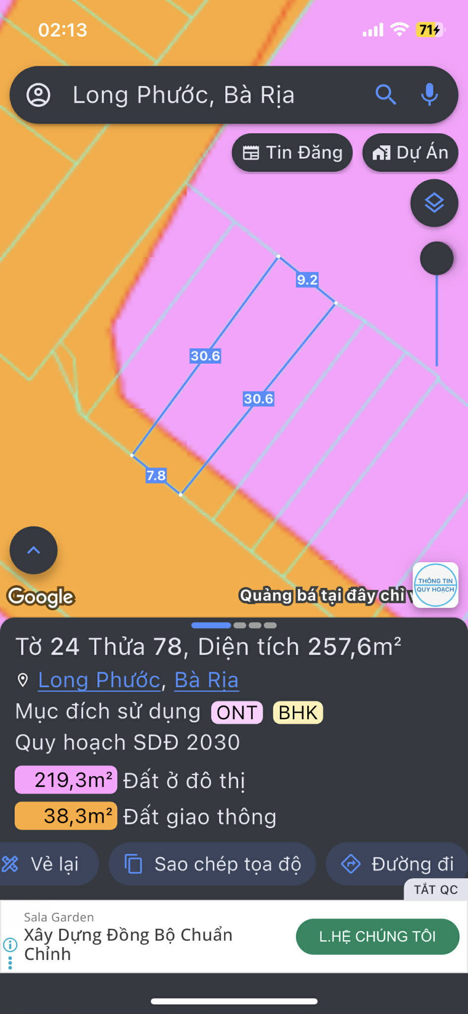 Bán đất 257m² có sẵn 100m² thổ cư ngang 8m giá 2.35 tỷ tại Phường Tam Long