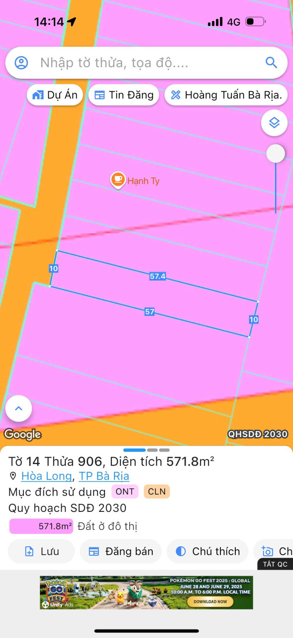 Bán đất 572,1m² ngang 10m giá 4.6 tỷ Phường Tam Long