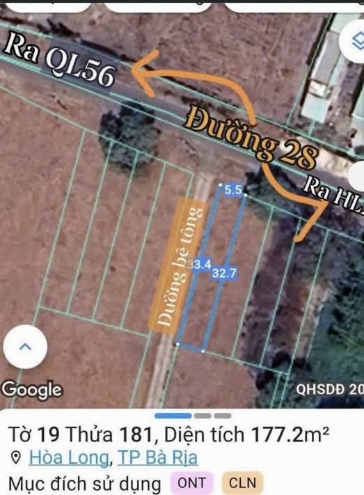 Bán đất 177.1m² ngang 5.5m giá 1.5 tỷ Phường Tam Long