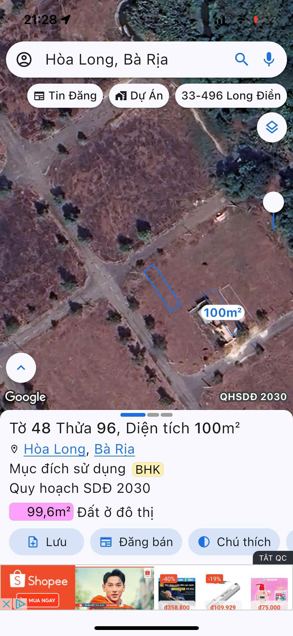 Bán đất 100m² ngang 5m giá 1.05 tỷ Phường Tam Long