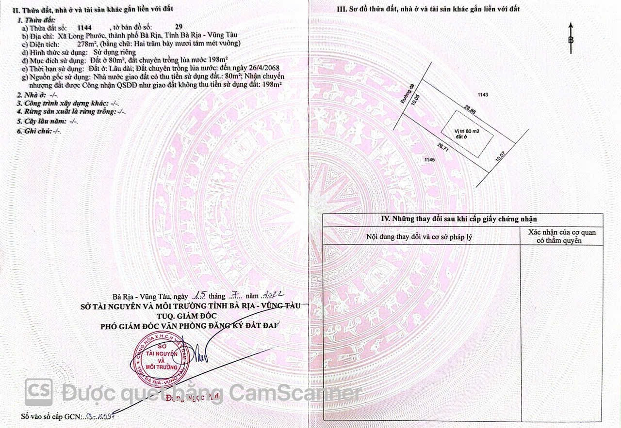 Bán đất 278m² ngang 10m giá 1.59 tỷ Phường Tam Long Tp Bà Rịa