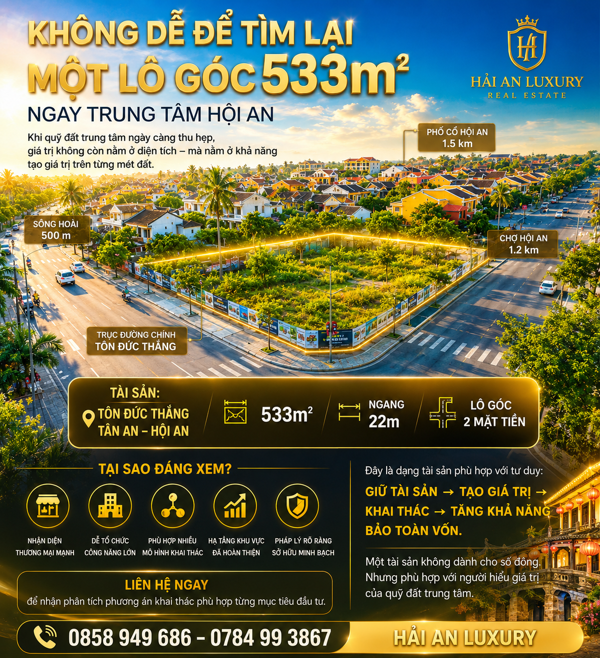 Lô Góc 533m² Tôn Đức Thắng – Hội An | Quỹ đất lớn trung tâm phù hợp thương mại – lưu trú – giữ tài sản