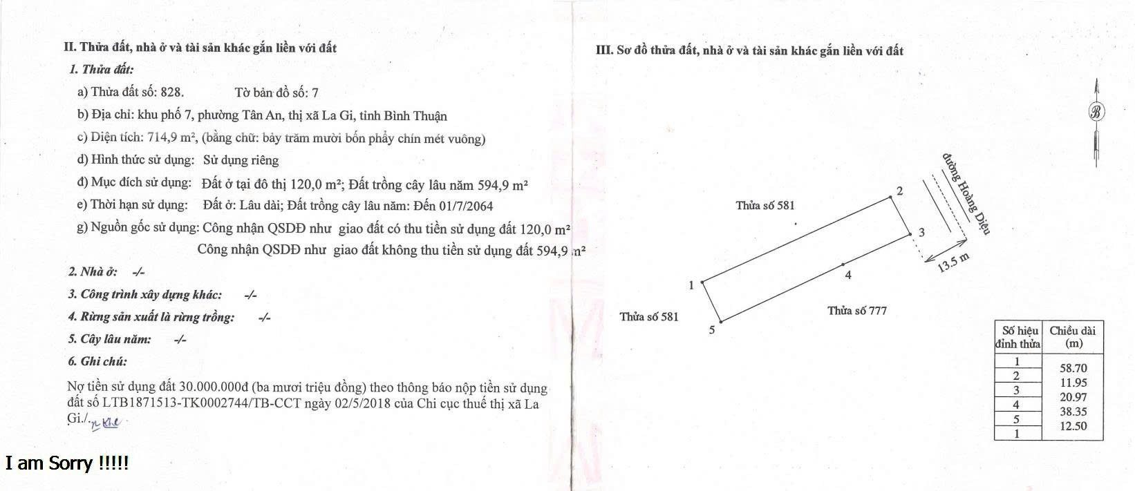 Bán đất 714,9m2 tại La Gi, Bình Thuận