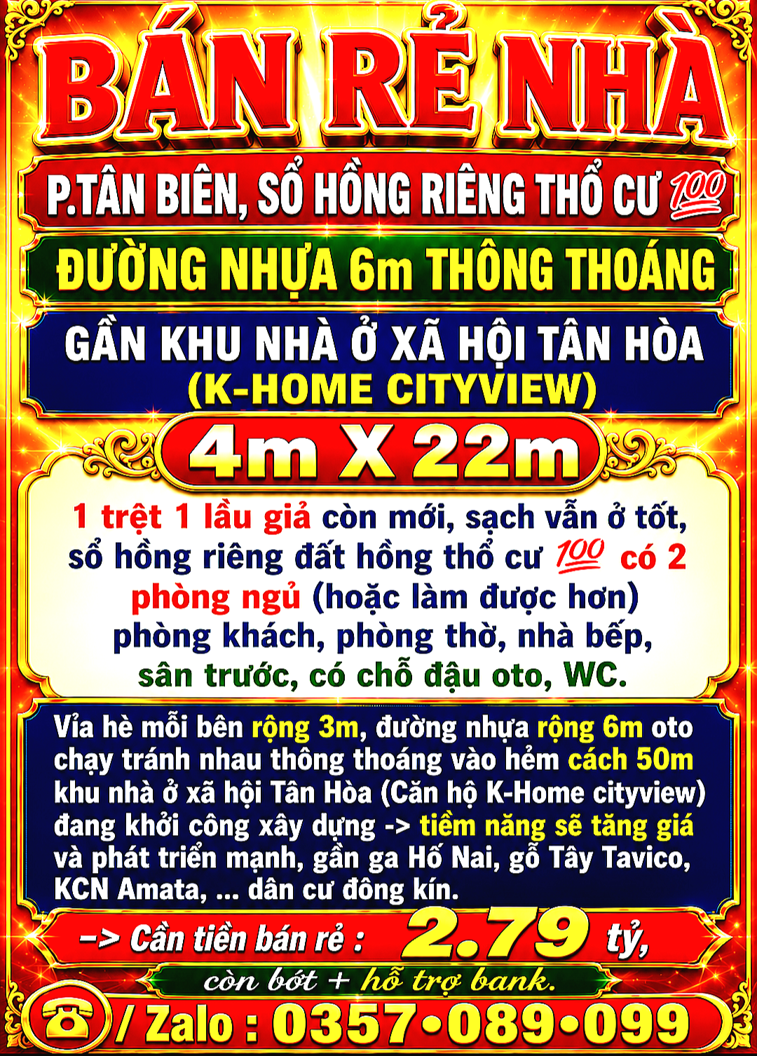 BÁN RẺ NHÀ TÂN BIÊN, SỔ HỒNG THỔ CƯ 💯 ĐƯỜNG NHỰA 6m THÔNG, GẦN KHU NHÀ Ở XÃ HỘI TÂN HÒA