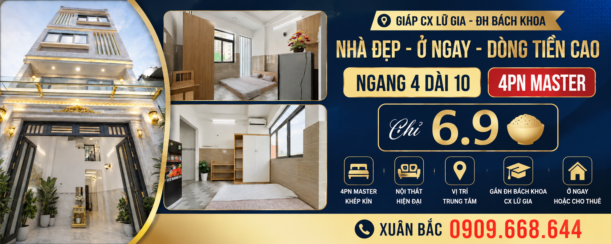 GIÁP CX LỮ GIA - ĐH BÁCH KHOA 
NHÀ ĐẸP FULL NÔI THẤT VỚI 4PN MASTER 
TIỆN ÍCH: COOPMART - CHỢ TÂN PHƯỚC - SVĐ PHÚ THO
