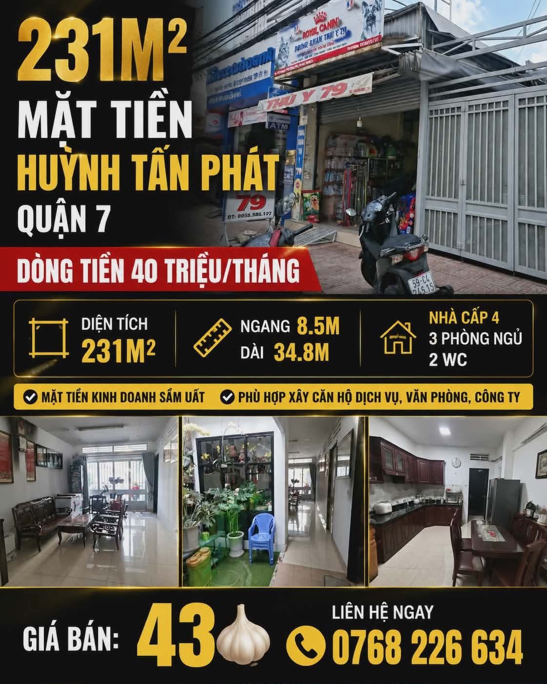 🔥 231M² MẶT TIỀN HUỲNH TẤN PHÁT, QUẬN 7, DÒNG TIỀN 40TR/THÁNG

💰43🧄

📱 Zalo 0768 226 634