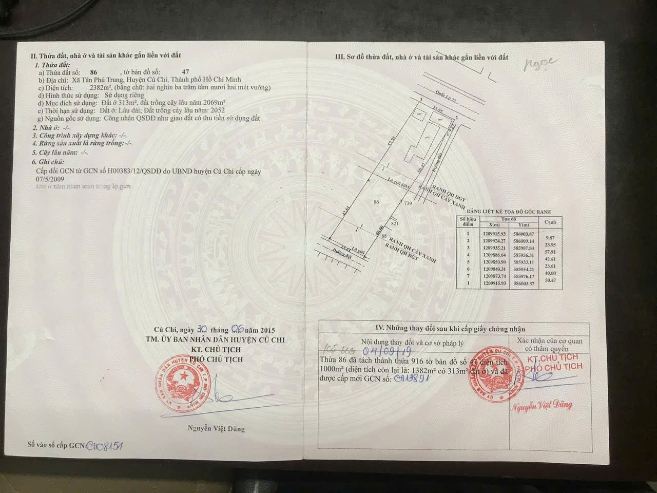 Sở Hữu Lô ĐẤT CHÍNH CHỦ - 2 MẶT TIỀN Xã Tân Phú Trung, Huyện Củ Chi, TP Hồ Chí Minh
