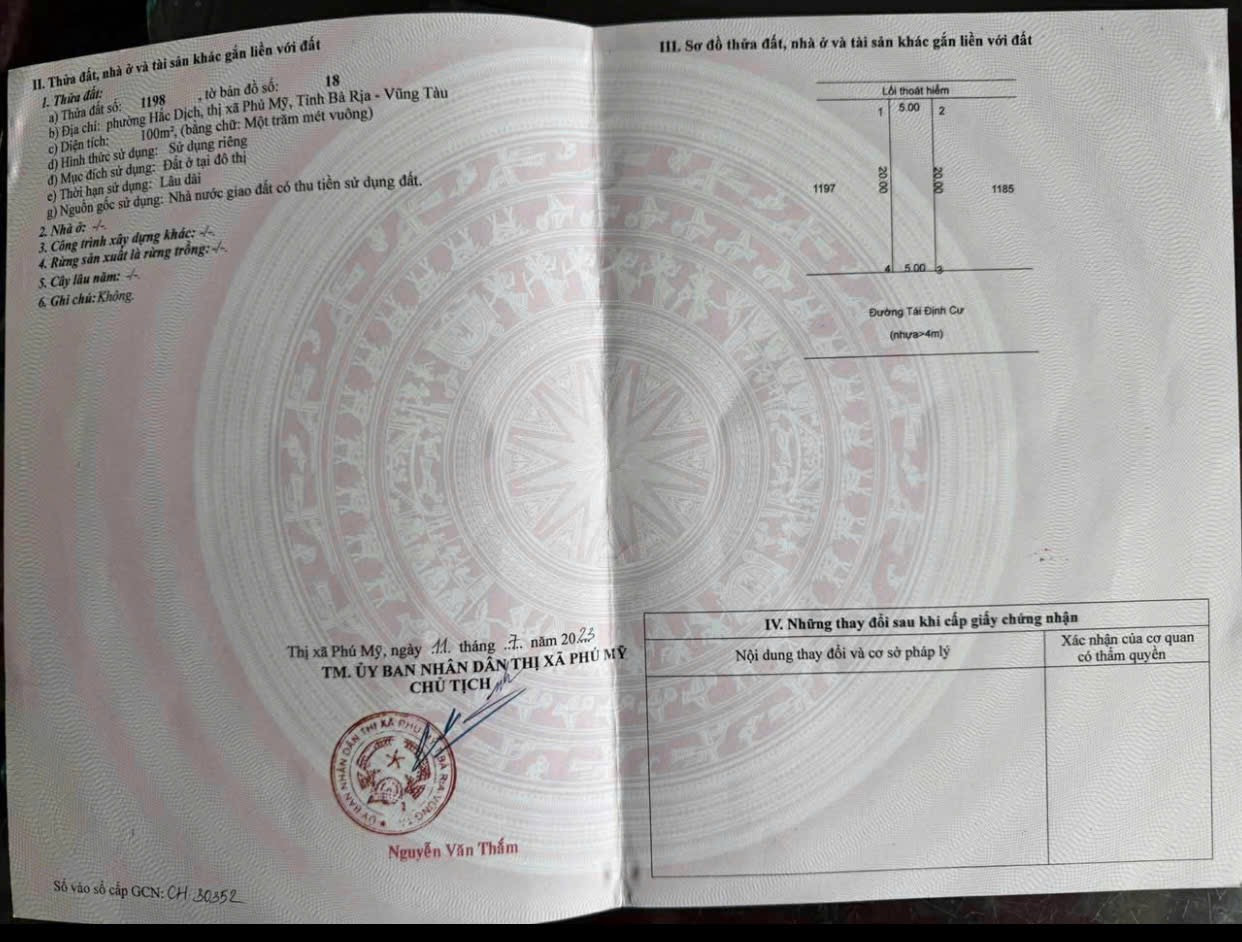 Bán đất 100m² ngang 5m giá 2.2 tỷ Phường Tân Thành Phú Mỹ