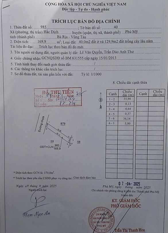 Bán đất 170m² ngang 5m giá 1.2 tỷ Phường Tân Thành