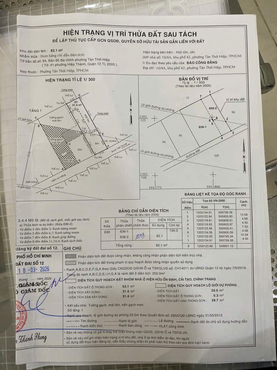 Bán đất 82.7m² có sẵn 70m² thổ cư ngang 4,5m tại Phường Tân Thới Hiệp