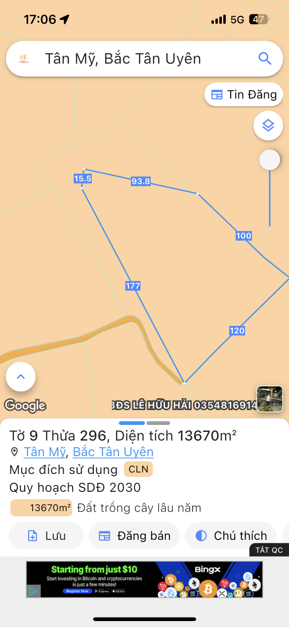 Bán đất 13670.4m² ngang 120m giá 8.2 tỷ Phường Tân Uyên