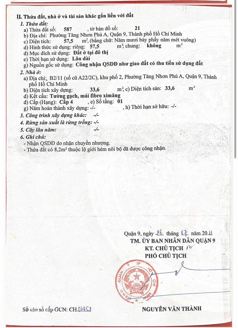 Bán đất 57,5m² có sẵn 57m² thổ cư ngang 5,8m giá 4 tỷ tại Phường Tăng Nhơn Phú