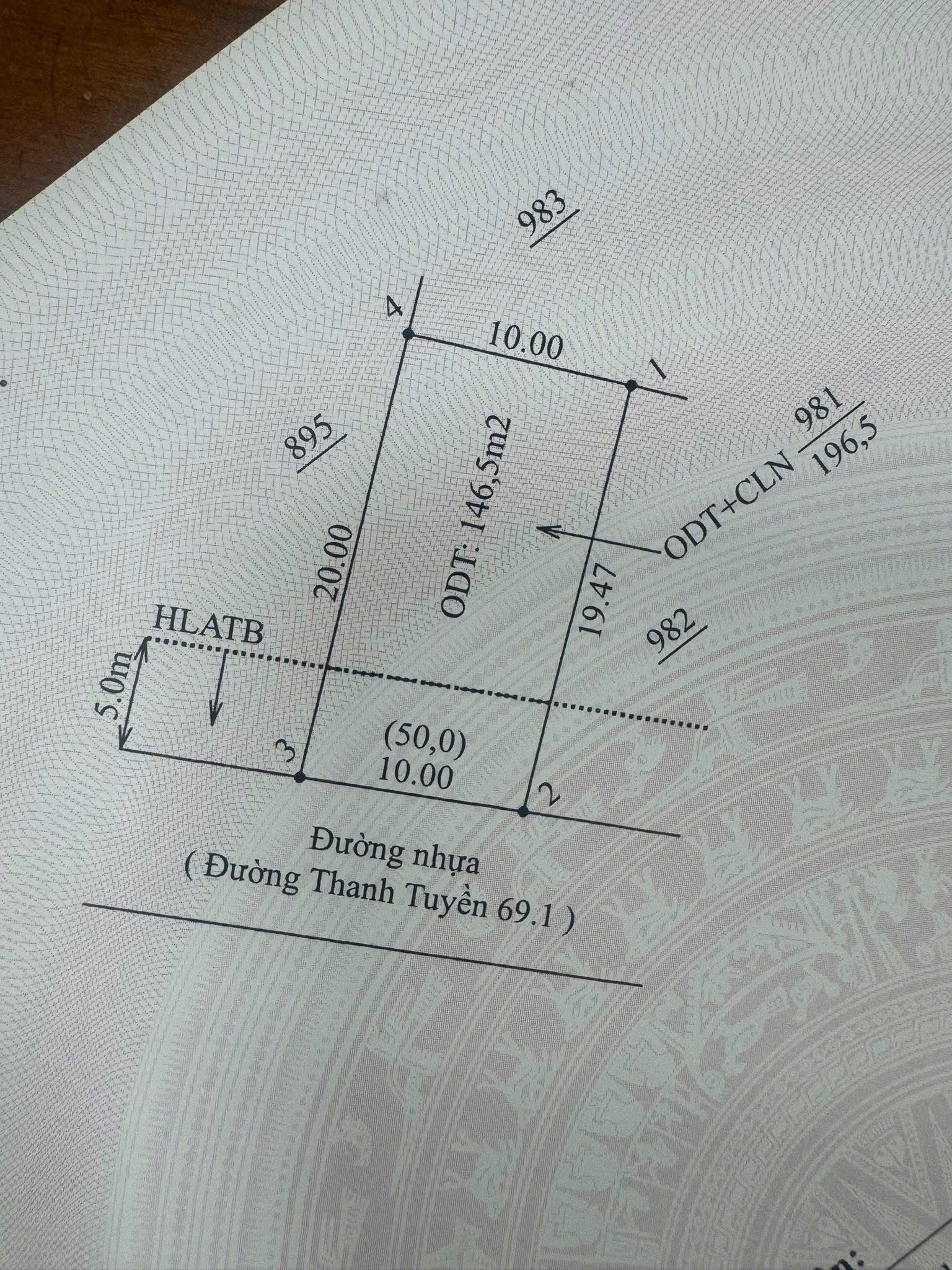 Bán đất 196m² có sẵn 146m² thổ cư ngang 10m giá 1.5 tỷ tại Phường Tây Nam
