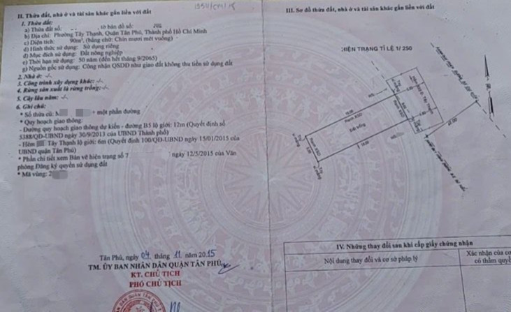 Bán đất 90m² ngang 5m giá 6.5 tỷ Phường Tây Thạnh