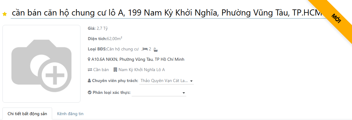 🏢 BÁN CĂN HỘ TẦNG TRUNG 62M² (2PN) CHUNG CƯ LÔ A, 199 NAM KỲ KHỞI NGHĨA, VŨNG TÀU – SỔ HỒNG LÂU DÀI – GIÁ CHỈ 2.68 TỶ