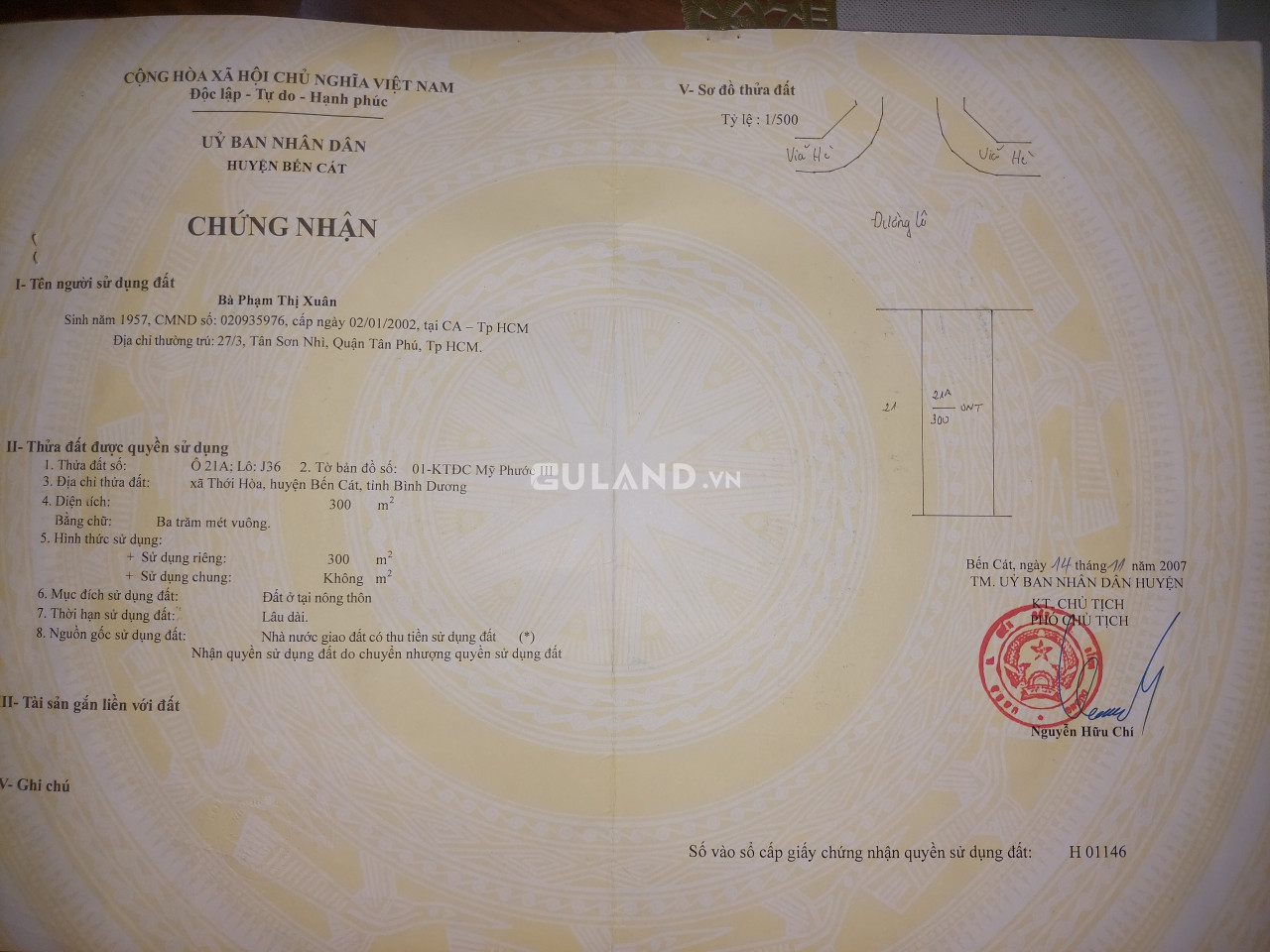 Bán đất thổ cư 300m² , giá 6.75 tỷ tại, Phường Thới Hòa, Thị xã Bến Cát, Bình Dương