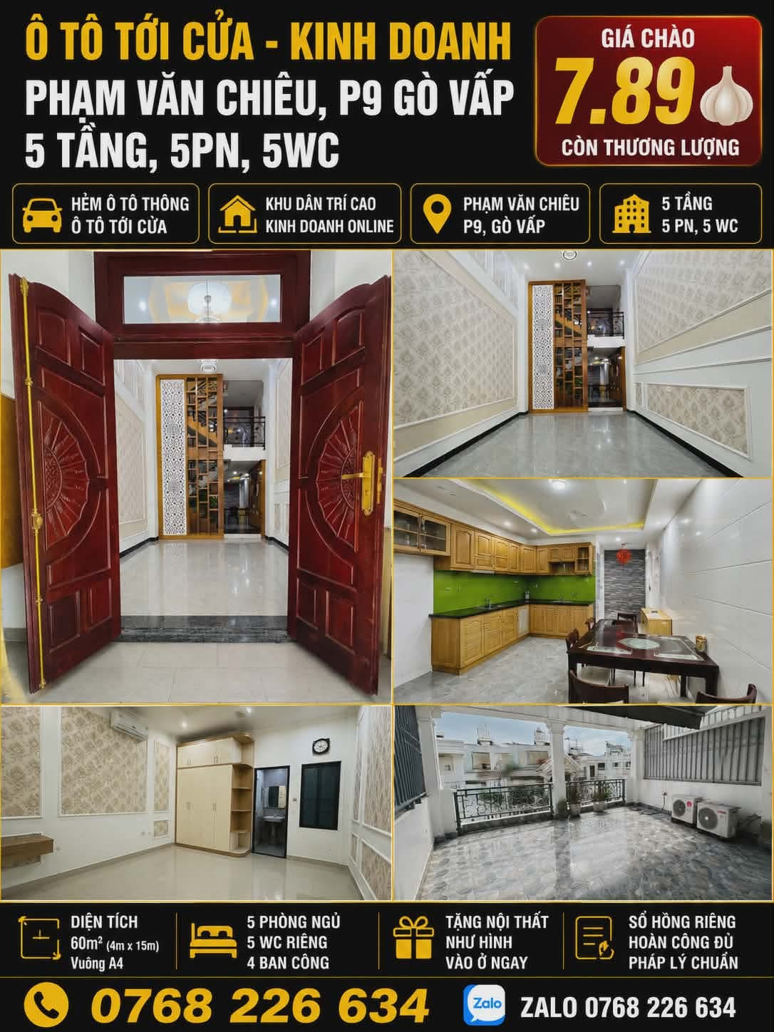 🏡 Ô TÔ TỚI CỬA, KINH DOANH ONLINE, PHẠM VĂN CHIÊU P9 GÒ VẤP, 5 TẦNG 5PN, 💰 7.89🧄
📱 Zalo 0768 226 634