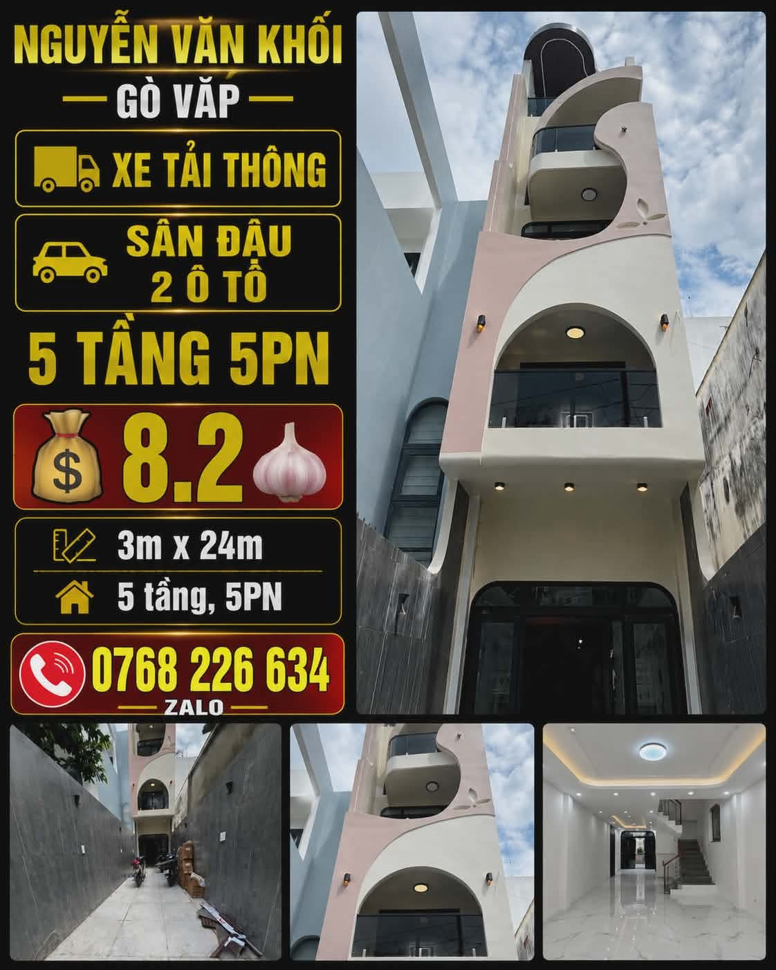 NGUYỄN VĂN KHỐI, GÒ VẤP, XE TẢI THÔNG, SÂN ĐẬU 2 Ô TÔ, 5 TẦNG 5PN, 💰8.2🧄, 📱0768 226 634