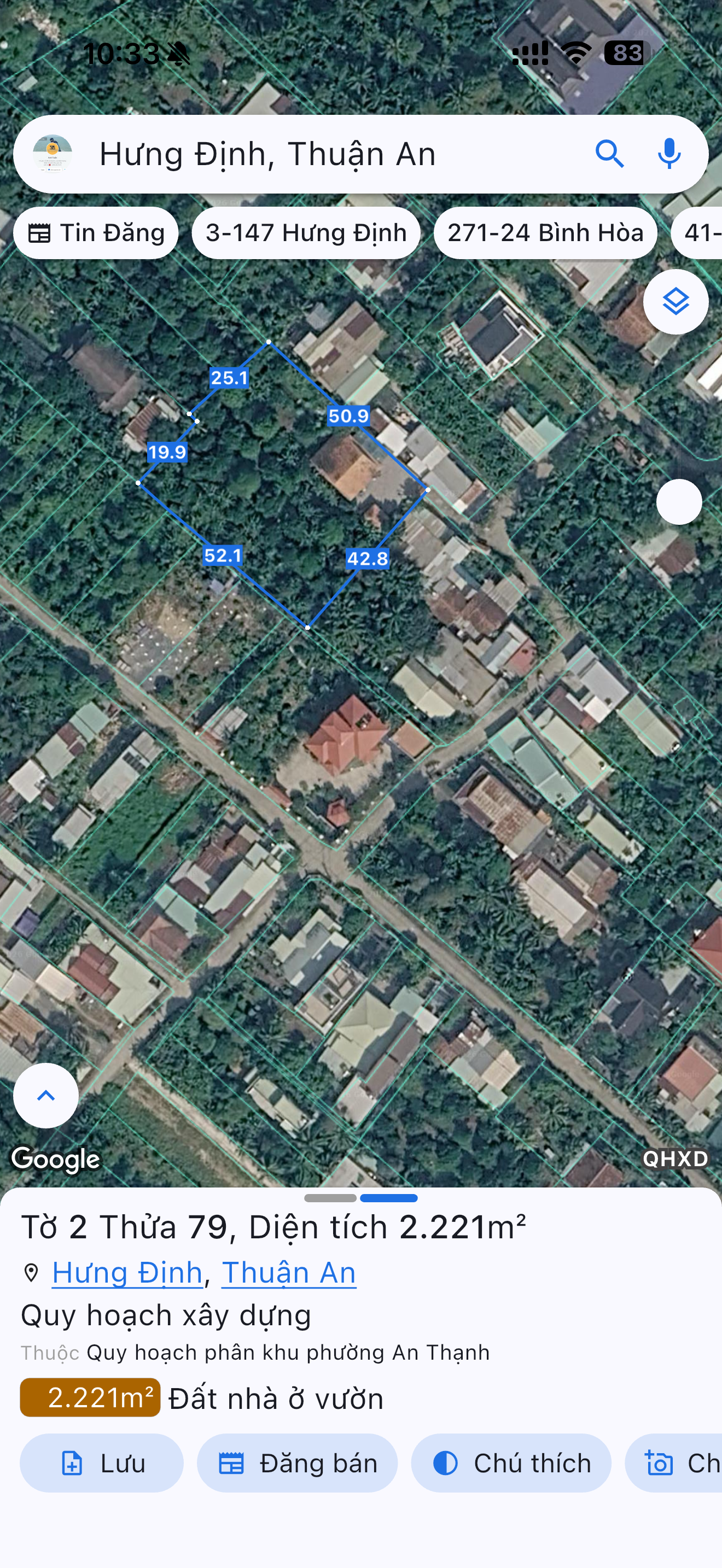 Bán đất 2278.5m² có sẵn 600m² thổ cư ngang 43m giá 23 tỷ tại Phường Thuận An