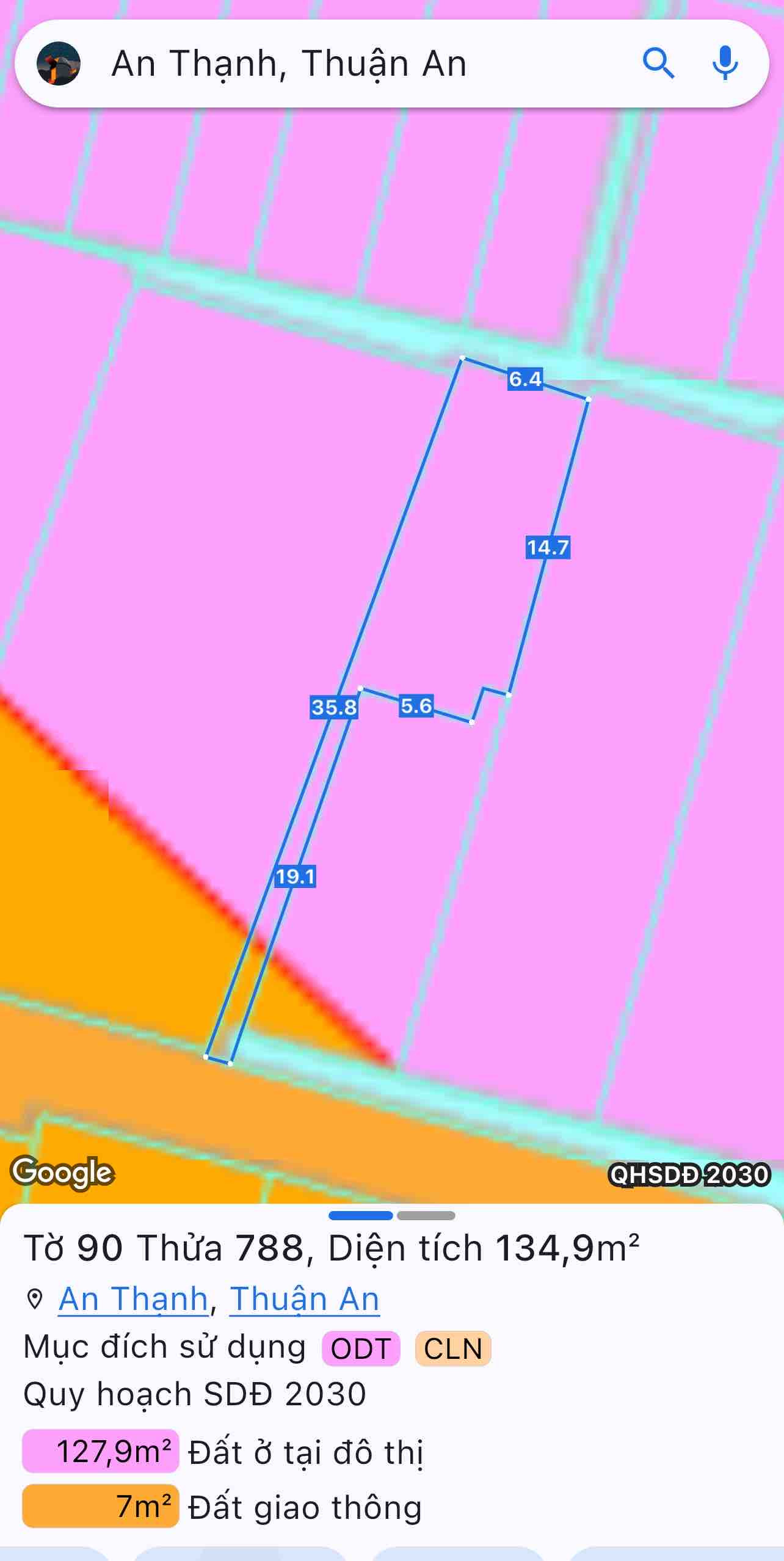 Bán đất 140m² có sẵn 80m² thổ cư ngang 7m giá 2 tỷ tại Phường Thuận An
