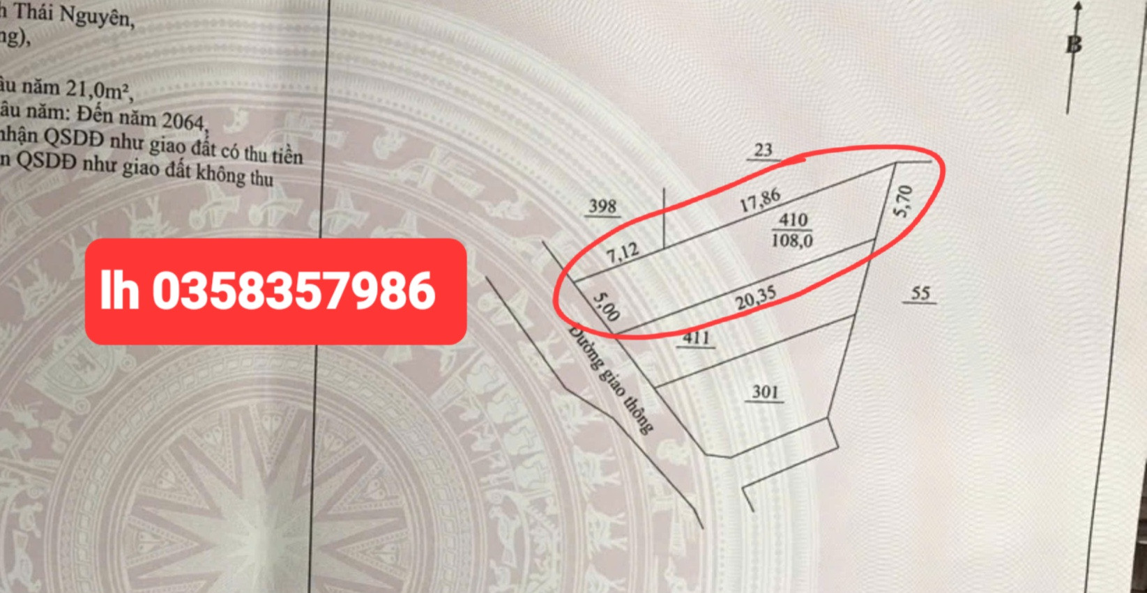 Bán đất 108m² ngang 5.7m giá 750 triệu Phường Tích Lương