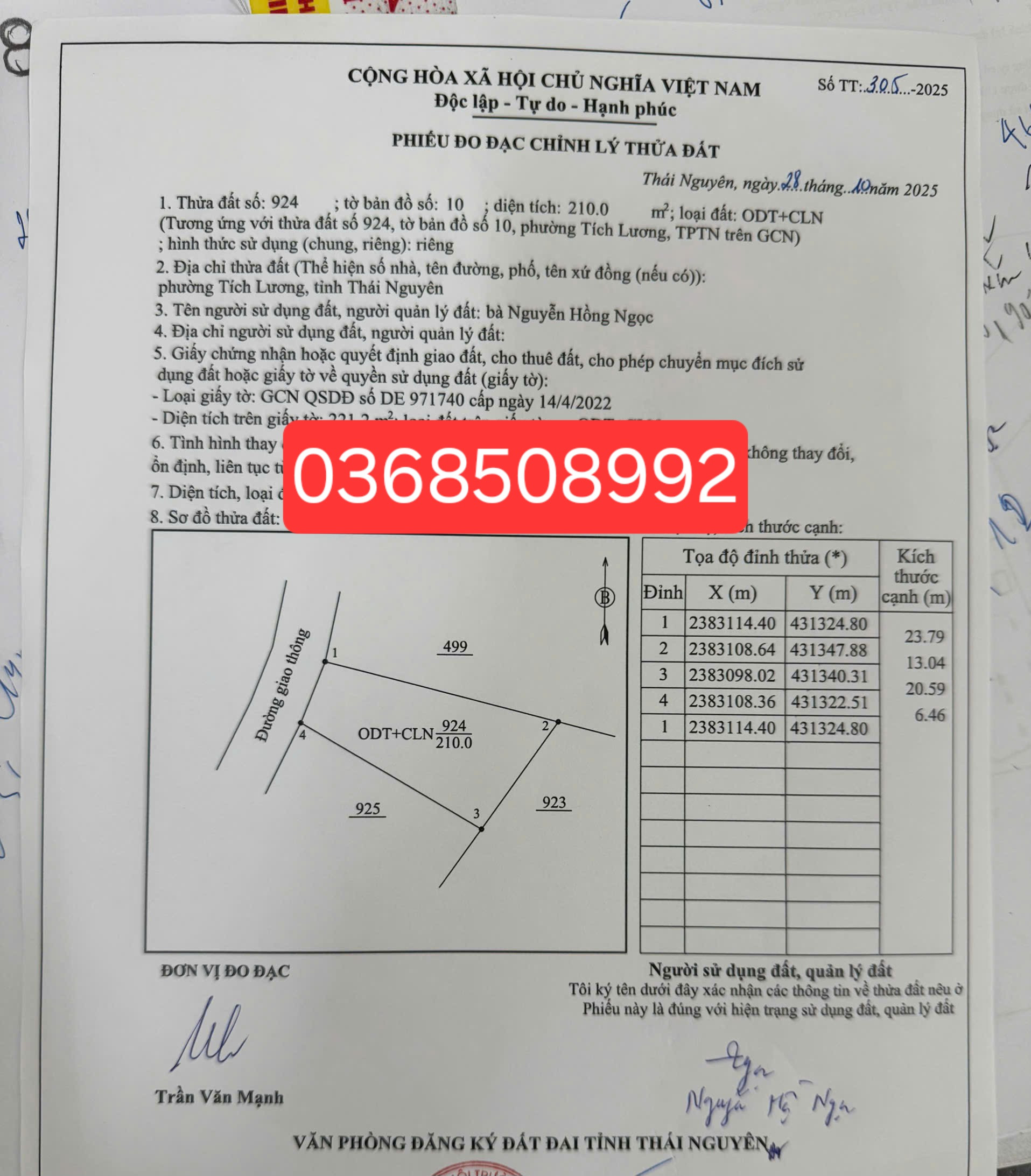 Bán đất 210m² ngang 6,4m giá 1.4 tỷ Phường Tích Lương
