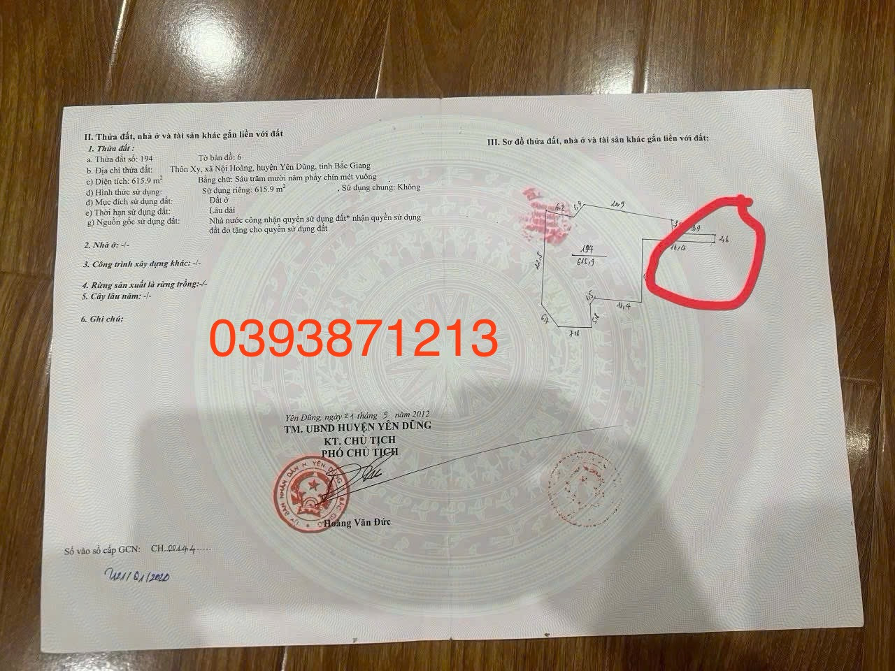 Bán đất 615.9m² ngang 22,5m giá 6.2 tỷ Phường Tiền Phong