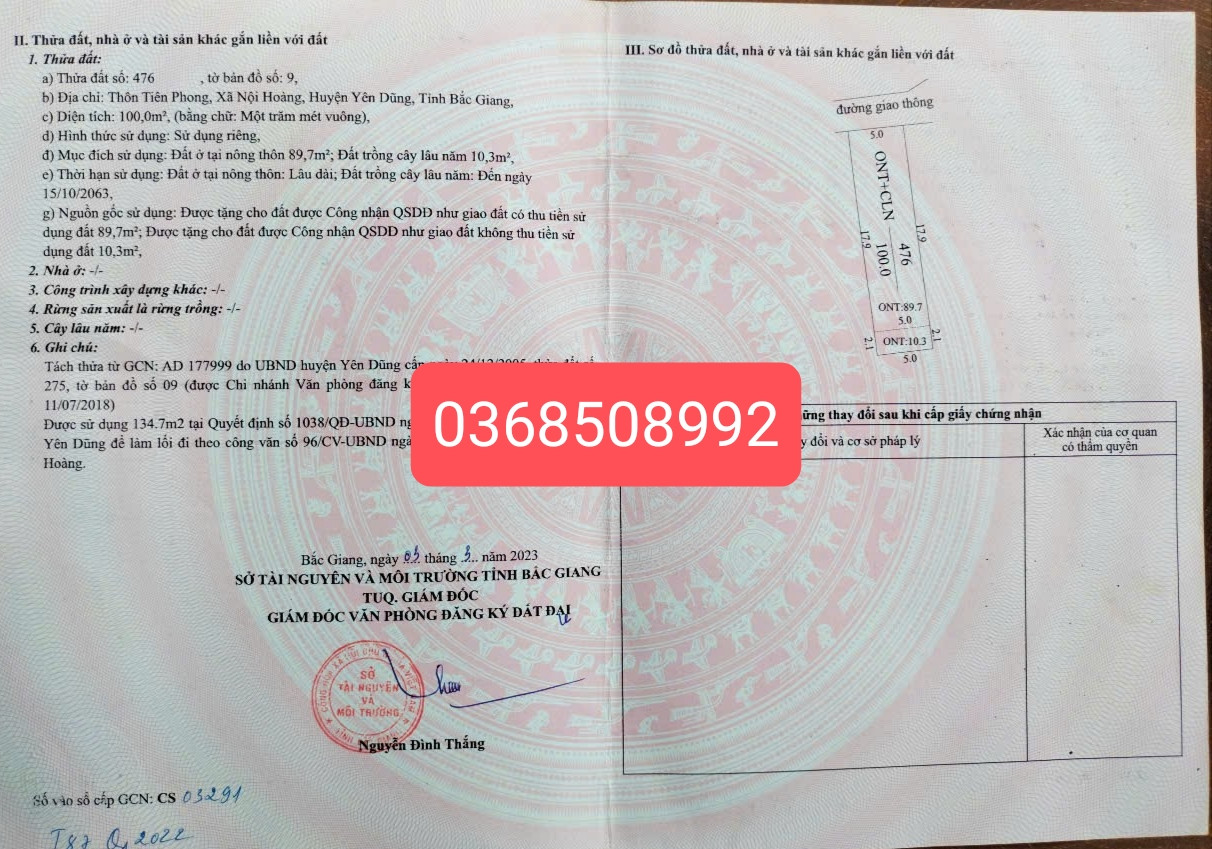 Bán đất 100m² ngang 5m giá 1.55 tỷ Phường Tiền Phong
