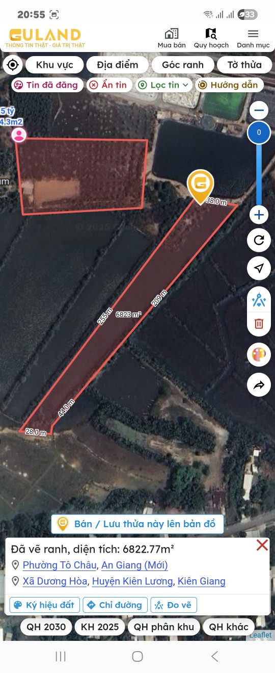 Bán đất 6822.8m² ngang 210 m dài 43m giá 6 tỷ Phường Tô Châu ( mới), Ấp Bãi Chà Và, Xã Dương Hòa, H. Kiên Lương, Kiên Giang ( ngay khu nuôi tôm công nghệ cao)