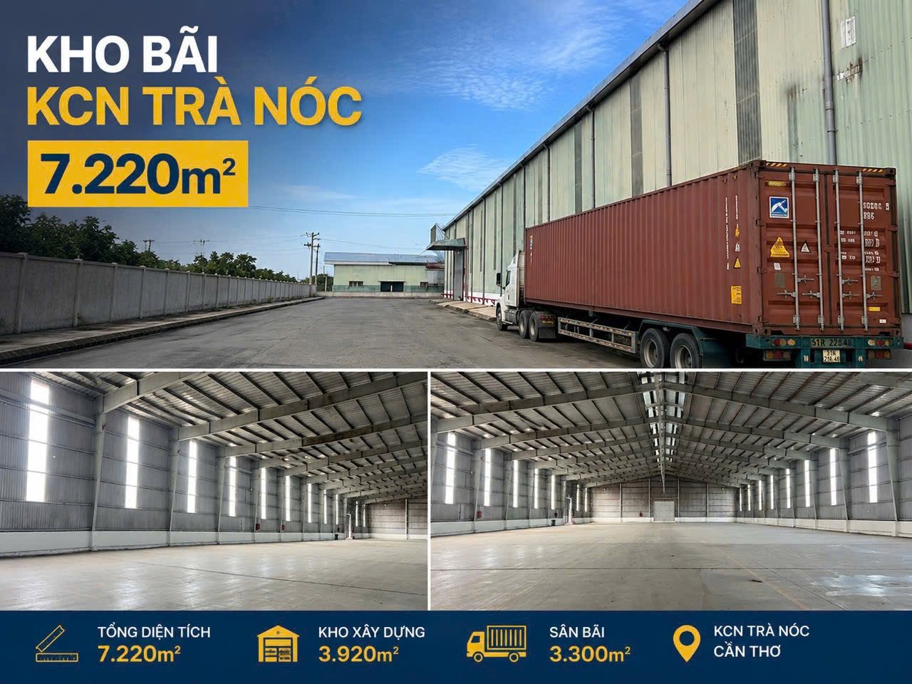 Cho thuê kho xưởng 7.220m² KCN Trà Nóc, Bình Thủy, Cần Thơ, sân bãi 3.300m², container 24/7