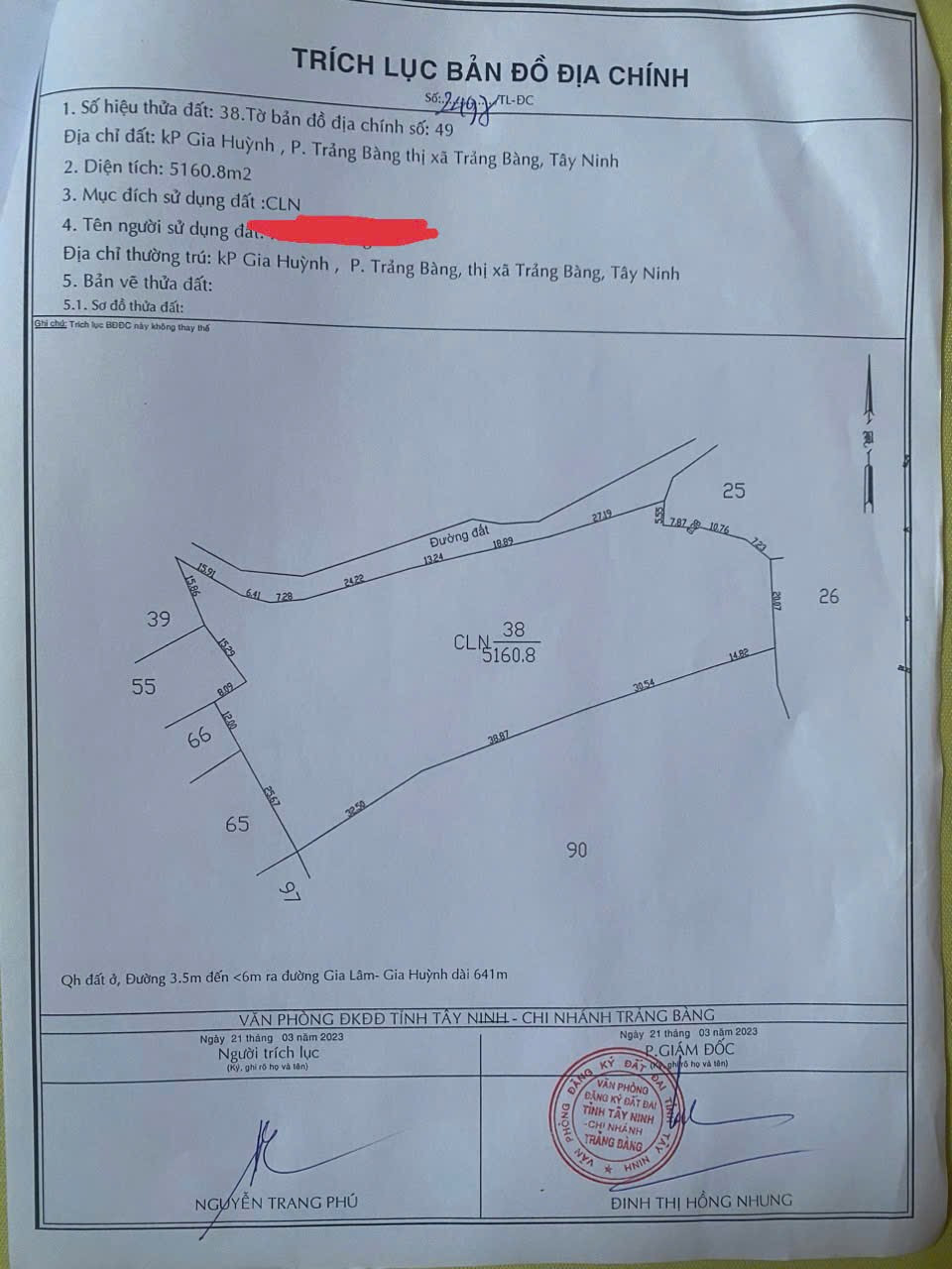 Bán đất 5160.2m² ngang 70m giá 9.3 tỷ Phường Trảng Bàng