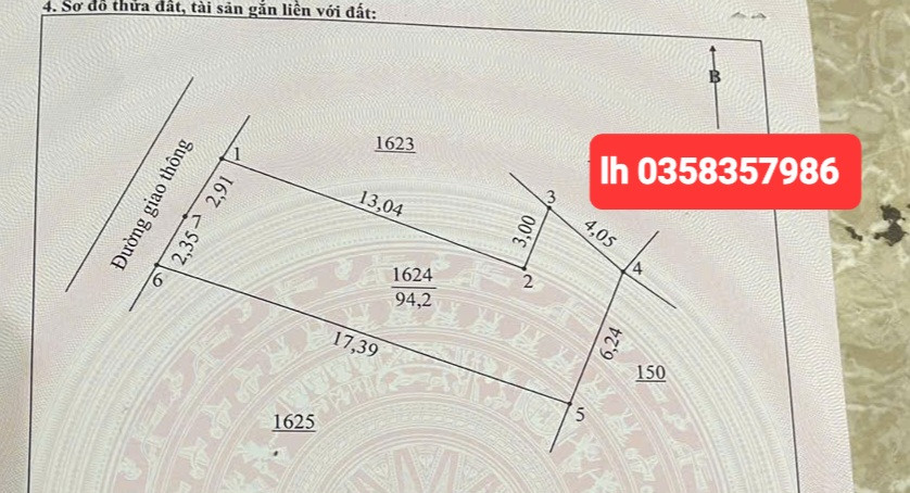 Bán đất 94.2m² ngang 6.24m giá 880 triệu Phường Trung Thành