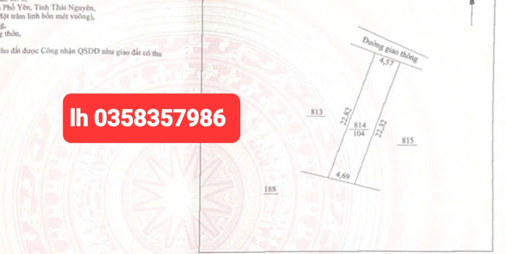 Bán đất 104m² ngang 4.69m giá 550 triệu Phường Trung Thành