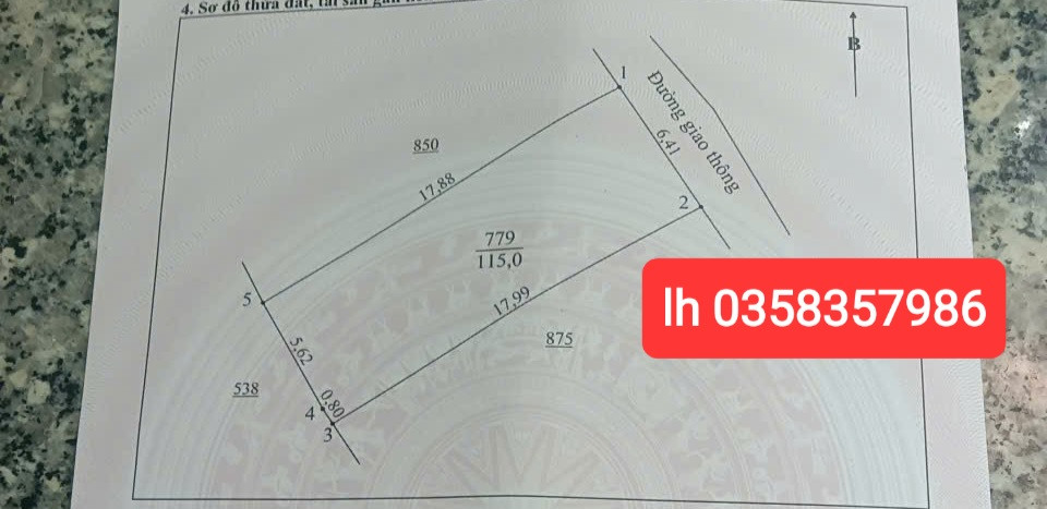 Bán đất 115m² ngang 6.41m giá 930 triệu Phường Trung Thành