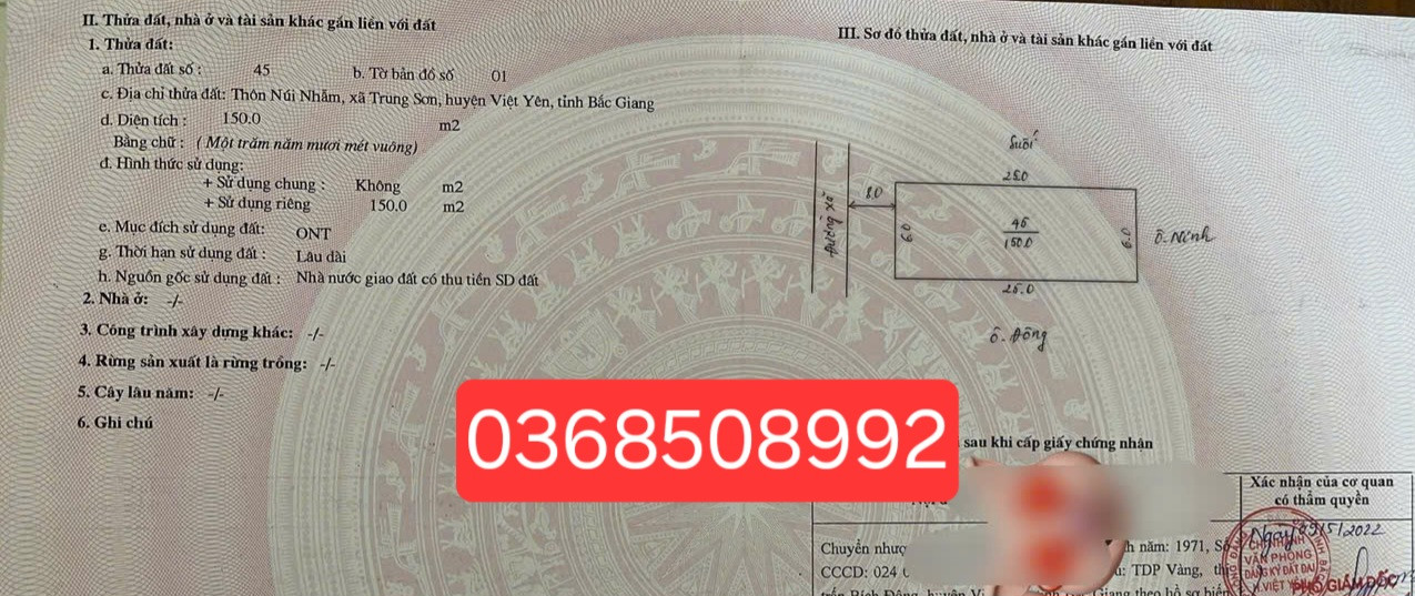 Bán đất 150m² ngang 6m giá 2.65 tỷ Phường Vân Hà