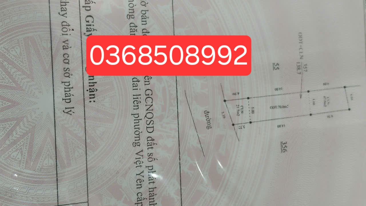 Bán đất 138m² ngang 5m giá 2.05 tỷ Phường Vân Hà