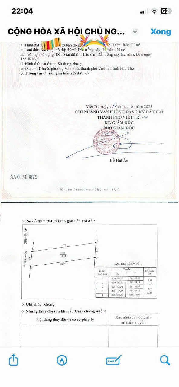 Bán đất 111m² ngang 5,18m giá 2.1 tỷ tại khu 6 Vân Phú