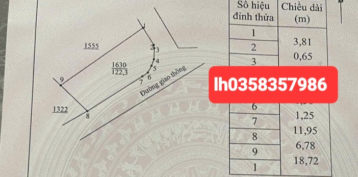 Bán đất 122.3m² ngang 6.78m giá 1.4 tỷ Phường Vạn Xuân
