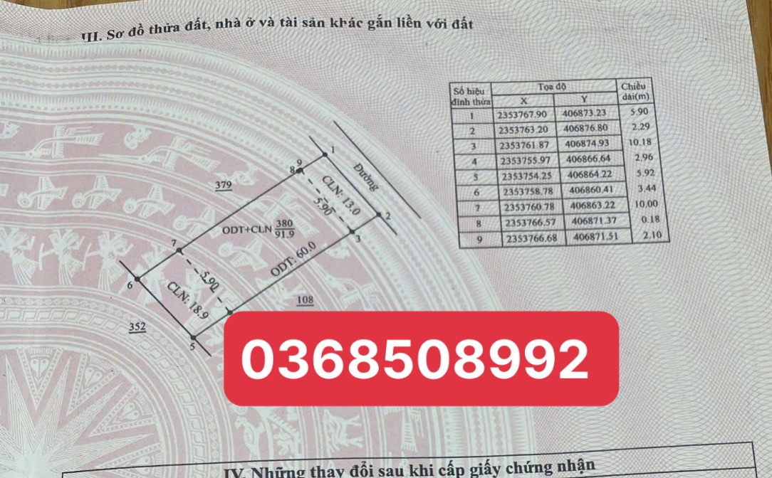 Bán đất 91,9m² ngang 5,9m giá 1.75 tỷ Phường Việt Yên