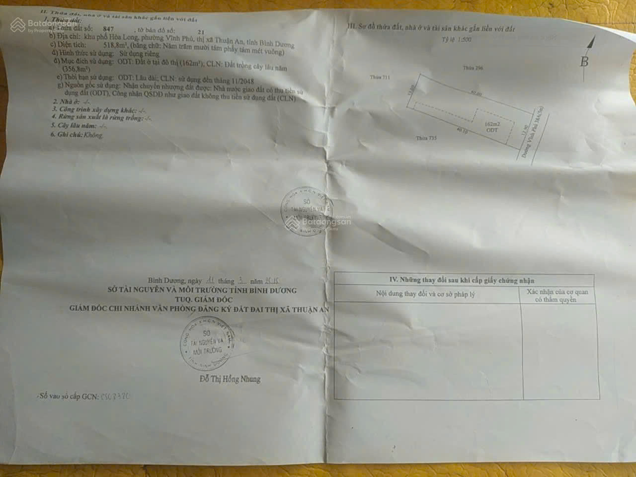 Cần bán lô đất MT Vĩnh Phú 38A, cách bờ kè sông Sài Gòn 300m, DT: 519m2