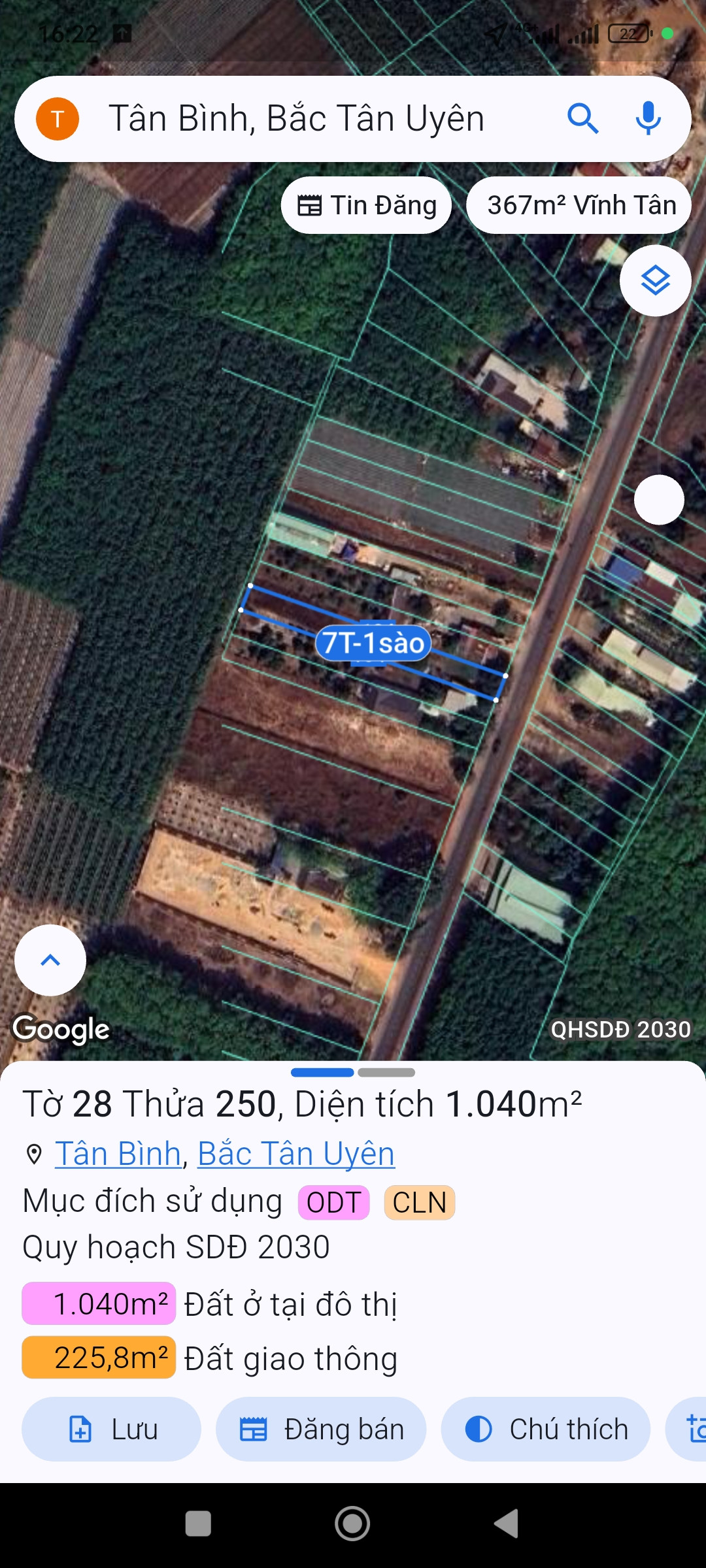 Bán đất 1039.7m² ngang 10m giá 7 tỷ Phường Vĩnh Tân mặt tiền đường DT742