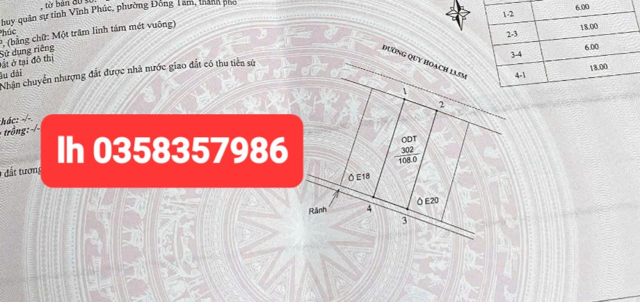 Bán đất 108m² ngang 6m giá 2.9 tỷ Phường Vĩnh Yên