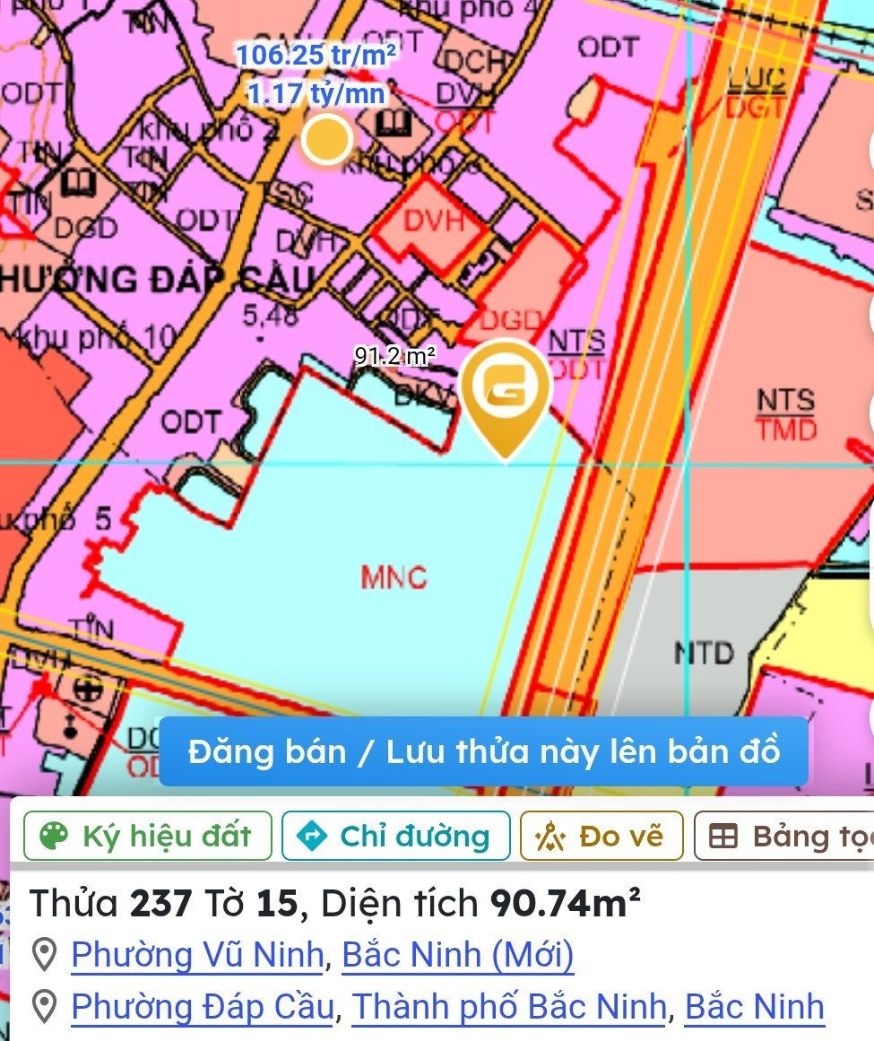 Bán nhà 145m² có sẵn 91m² thổ cư ngang 6,3mm giá 6.5 tỷ tại Phường Vũ Ninh