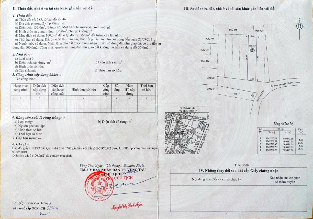Bán đất 136.2m² giá 13.5 tỷ Phường Vũng Tàu