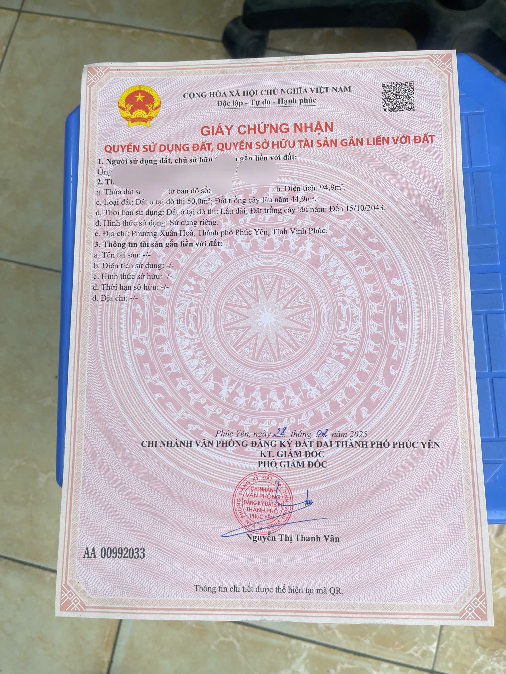 Bán đất 94m² ngang 5m giá 1.3 tỷ Phường Xuân Hòa