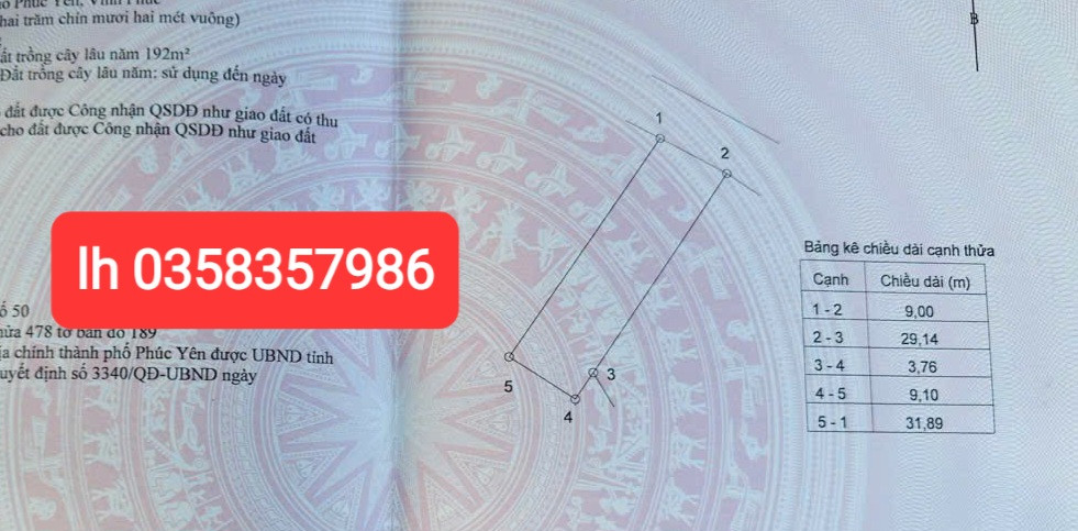 Bán đất 292m² ngang 9.10m giá 4.96 tỷ Phường Xuân Hòa